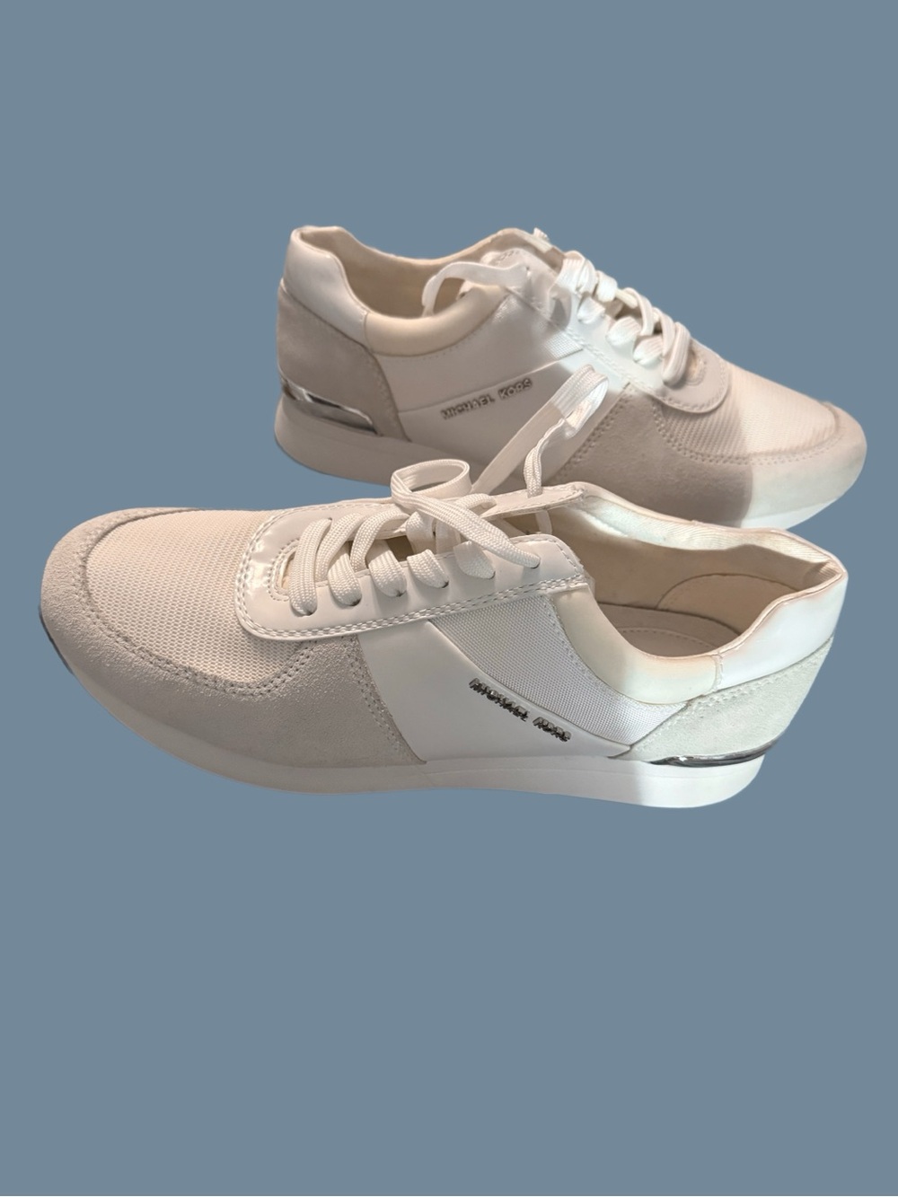 Michael Kors Optic White Platform Sneakers with Silver Accents